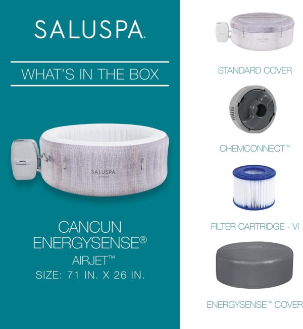 Bestway SaluSpa Fiji AirJet Large Round 2 to 4 Person Inflatable Hot Tub Portable Outdoor Spa with 120 AirJets and EnergySense Cover. Grey - Image 7