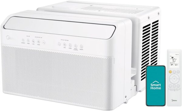 8.000 BTU U-Shaped Smart Inverter Air Conditioner – Cools up to 350 Sq. Ft.. Ultra Quiet with Open Window Flexibility. Compatible with Alexa. 35% Energy Savings. Remote Control (Renewed)