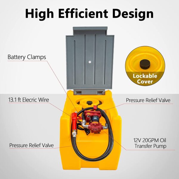 TECSPACE 58 Gallon Gasoline Tank. Portable Fuel Tank with 12V Electric Fuel Transfer Pump. 40 GPM Gasoline Fuel Tank with 4 Meters Hose for Gasoline Transportation (Yellow. 58 gal) - Image 9