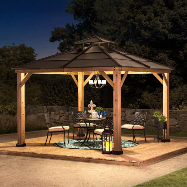 10 ft. x 10 ft. Cedar Framed Gazebo with Steel 2-Tier Hip Roof Hardtop - Image 3