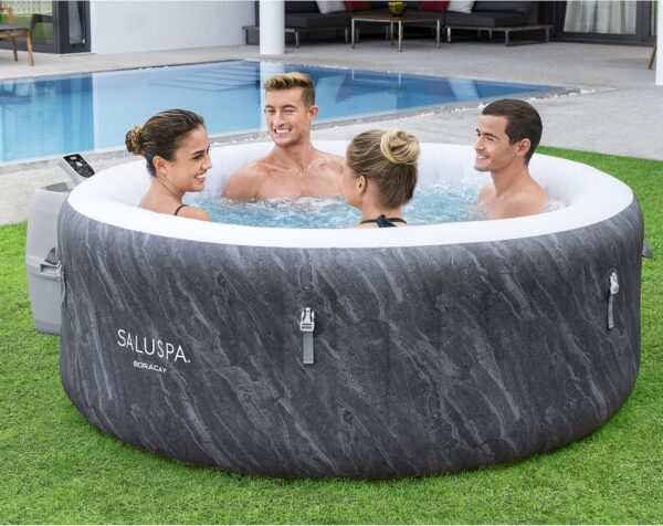 Bestway SaluSpa Fiji AirJet Large Round 2 to 4 Person Inflatable Hot Tub Portable Outdoor Spa with 120 AirJets and EnergySense Cover. Grey - Image 2