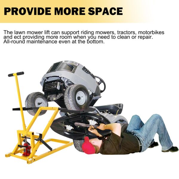 Lawn Mower Lift with Hydraulic Jack. 26 Inches Lawn Mower Lift. Welded Solid Steel Construction. Weight Capacity 500 LBS. for Riding Lawn Mowers Tractors. ATVs Maintenance - Image 10