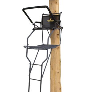 RIVERS EDGE Jumbo Jack Ladder Stand RE658 – Adjustable Shooting Rail. Large Platform. Mesh Seat