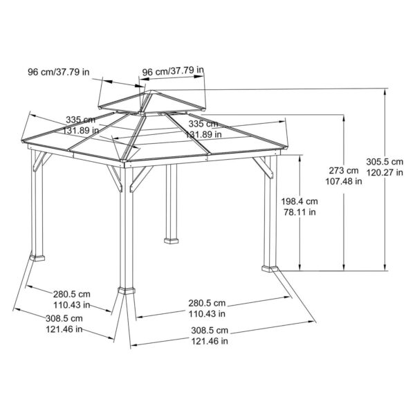 10 ft. x 10 ft. Cedar Framed Gazebo with Steel 2-Tier Hip Roof Hardtop - Image 8
