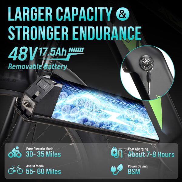 Electric Bike for Adults 1000W. 48V 17.5AH Battery Adult Electric Bicycles. 26 Fat Tire Full Suspension Ebike. 28MPH Mountain Beach E Bike. 7 Speed. 60Miles Range. UL Certified - Image 10