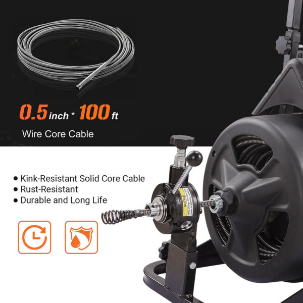 Drain Snake Commercial w/Attachments 100' Electric Sewer - Image 2