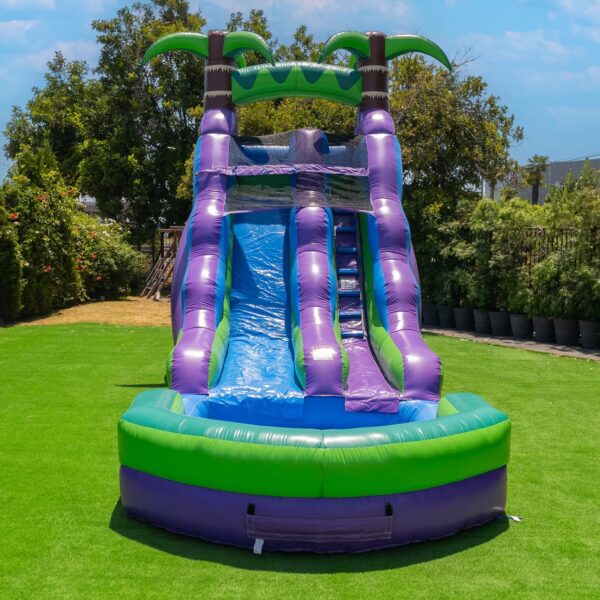 HeroKiddo 16' Purple Tropical Lightweight Premium Commercial Grade Water Slide Inflatable with Attached Pool for Kids and Adults (with Blower). Wet Dry Use. Summer Fun - Image 2