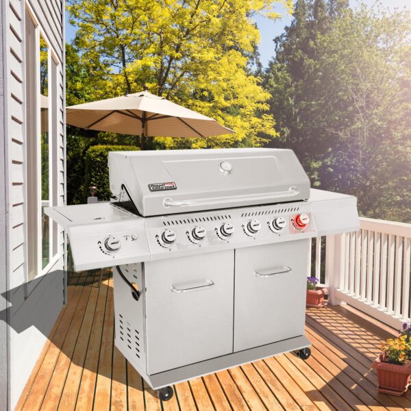 Royal Gourmet GA6402S Stainless Steel Gas Grill. Premier 6-Burner Propane Grill with Sear Burner and Side Burner. 74.000 BTU. Cabinet Style. Outdoor BBQ Party Grill. Silver - Image 5