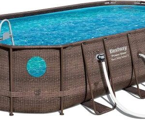 Bestway Power Steel 18' x 9 'x 48' above ground swimming pool Set with metal frame home swimming pool sand filter pump. skimmer and vacuum
