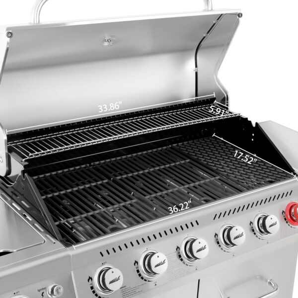 Royal Gourmet GA6402S Stainless Steel Gas Grill. Premier 6-Burner Propane Grill with Sear Burner and Side Burner. 74.000 BTU. Cabinet Style. Outdoor BBQ Party Grill. Silver - Image 7