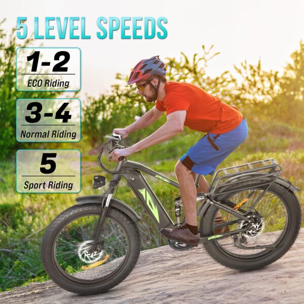Electric Bike for Adults 1000W. 48V 17.5AH Battery Adult Electric Bicycles. 26 Fat Tire Full Suspension Ebike. 28MPH Mountain Beach E Bike. 7 Speed. 60Miles Range. UL Certified - Image 13