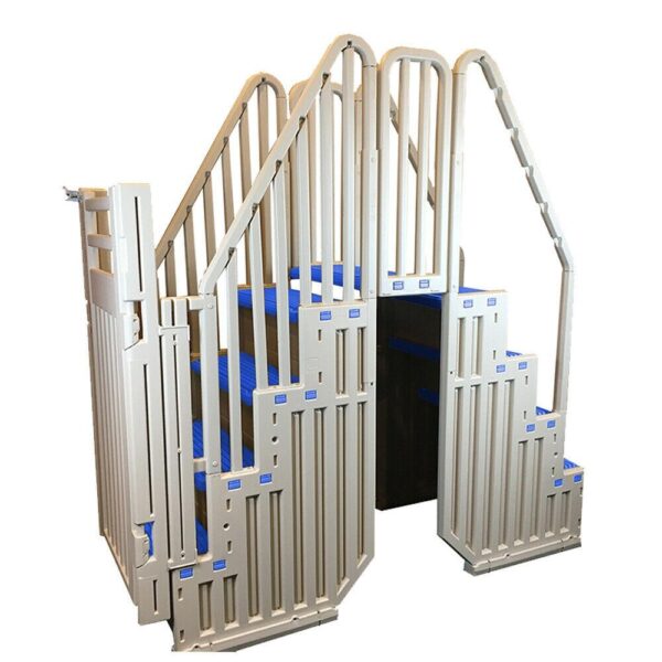 Confer Plastics Above Ground Pool System. Warm Gray. with Blue Steps & Closure - Image 2
