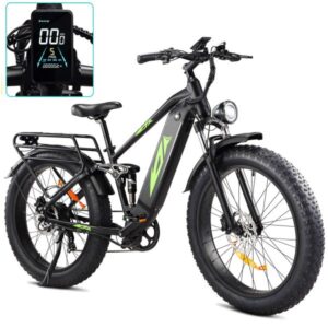 Electric Bike for Adults 1000W. 48V 17.5AH Battery Adult Electric Bicycles. 26 Fat Tire Full Suspension Ebike. 28MPH Mountain Beach E Bike. 7 Speed. 60Miles Range. UL Certified