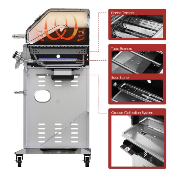 Royal Gourmet GA6402S Stainless Steel Gas Grill. Premier 6-Burner Propane Grill with Sear Burner and Side Burner. 74.000 BTU. Cabinet Style. Outdoor BBQ Party Grill. Silver - Image 9