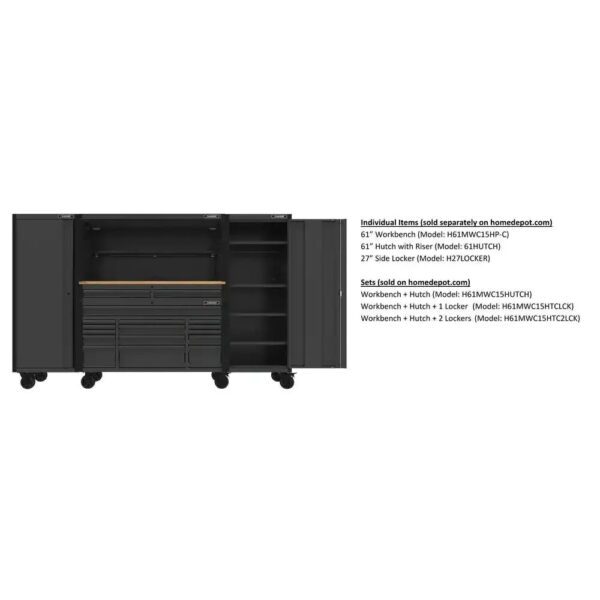 Heavy Duty 61 in. W x 23 in. D 15-Drawer Mobile Workbench with Solid Wood Top - Image 12