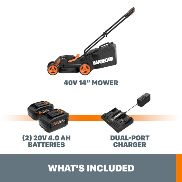 Worx 40V Cordless Lawn Mower 14′′ with Intellicut. Mulching. 2x20V 4.0Ah Batteries and Charger Included - Image 2