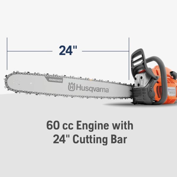 460 Rancher Gas Powered Chainsaw. 60.3-cc 3.6-HP. 2-Cycle X-Torq Engine. 24 Inch Chainsaw with Automatic Adjustable Oil Pump. For Wood Cutting. Tree Trimming and Land Clearing - Image 2