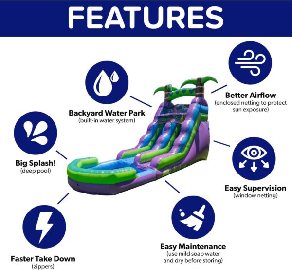HeroKiddo 16' Purple Tropical Lightweight Premium Commercial Grade Water Slide Inflatable with Attached Pool for Kids and Adults (with Blower). Wet Dry Use. Summer Fun - Image 7