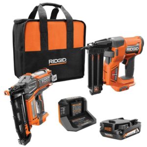 RIDGID 18V Brushless Cordless Nailer Combo Kit with Brad & Finish Nailers. Battery & Charger