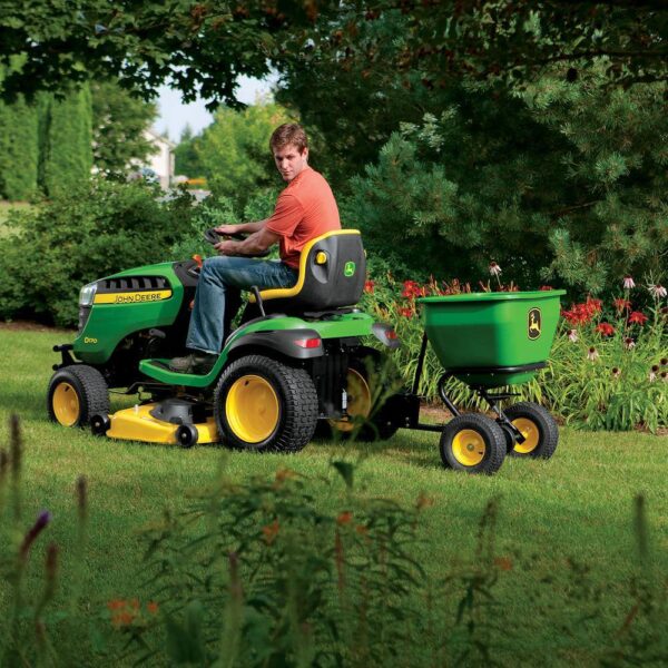 John Deere 175 lb Tow-Behind Broadcast Spreader. Rustproof Poly Hopper. Universal Fit - Image 4