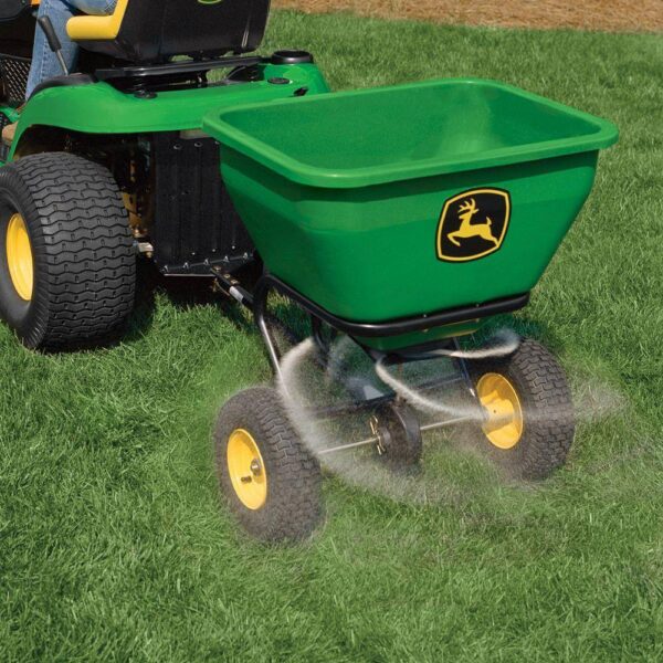 John Deere 175 lb Tow-Behind Broadcast Spreader. Rustproof Poly Hopper. Universal Fit - Image 3