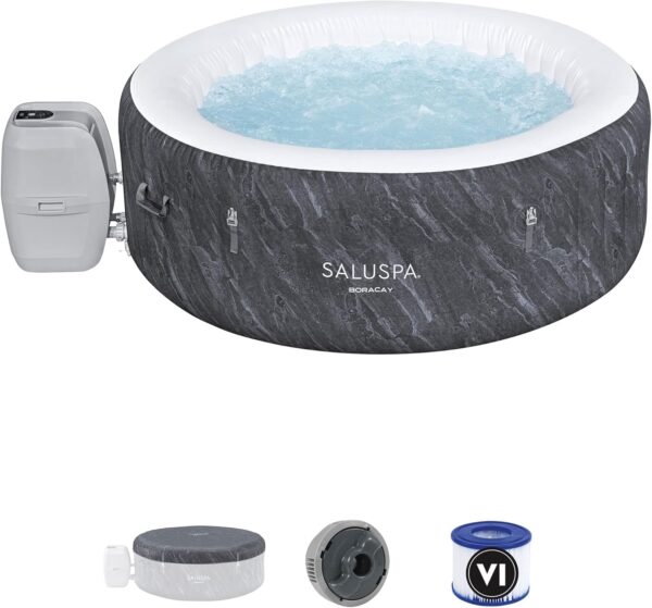 Bestway SaluSpa Fiji AirJet Large Round 2 to 4 Person Inflatable Hot Tub Portable Outdoor Spa with 120 AirJets and EnergySense Cover. Grey