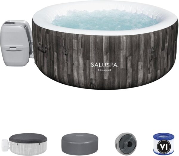 Bestway SaluSpa Fiji AirJet Large Round 2 to 4 Person Inflatable Hot Tub Portable Outdoor Spa with 120 AirJets and EnergySense Cover. Grey - Image 4