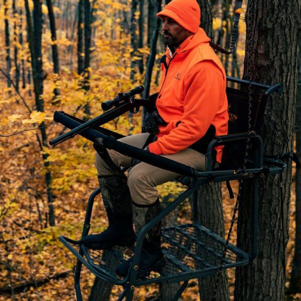 RIVERS EDGE Jumbo Jack Ladder Stand RE658 – Adjustable Shooting Rail. Large Platform. Mesh Seat - Image 5