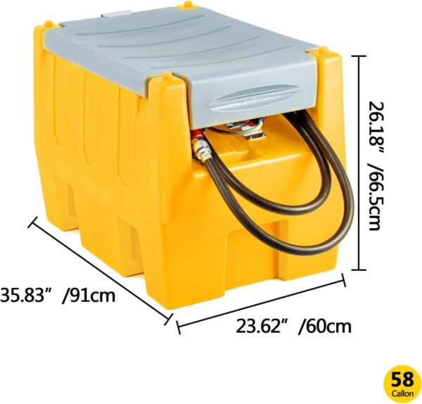 TECSPACE 58 Gallon Gasoline Tank. Portable Fuel Tank with 12V Electric Fuel Transfer Pump. 40 GPM Gasoline Fuel Tank with 4 Meters Hose for Gasoline Transportation (Yellow. 58 gal) - Image 8