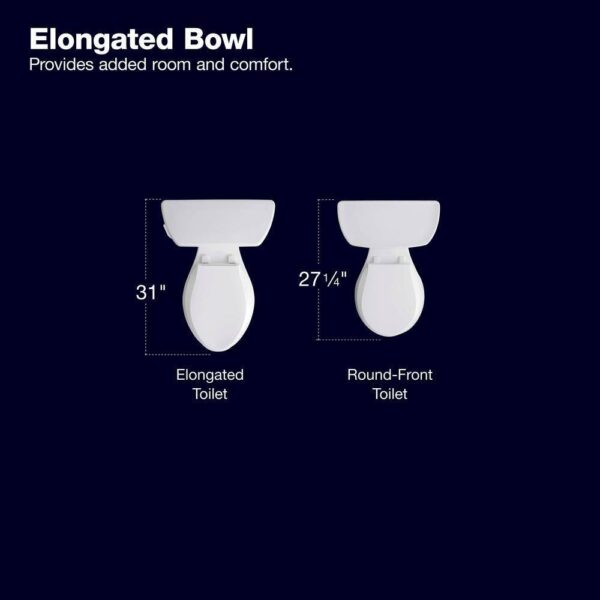 KOHLER Highline Arc Extra Tall Elongated Toilet 1.28 GPF White with Seat - Image 8