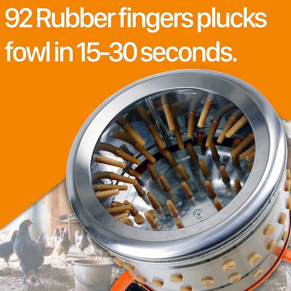 SuperHandy Electric Chicken Plucker. 1HP 280RPM. Stainless Steel. 92 Fingers. 20′′ Drum. Heavy Duty Poultry De-Feathering Machine - Image 3